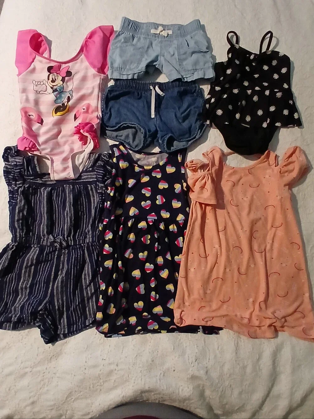 Toddler Girls 7-Piece Summer Outfit Bundle - Pink, Navy, Blue, Peach